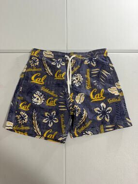 Wes and Willy Cal Golden Bears Swim Trunks Mens M Navy Gold Floral Board Shorts